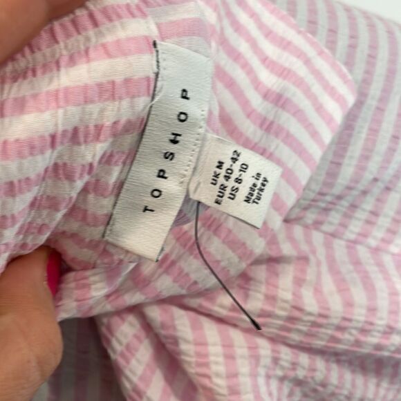 TopShop Seersucker PJ Shirt Pink Lightweight M Seersucker Short Sleeves Tees - Picture 7 of 11